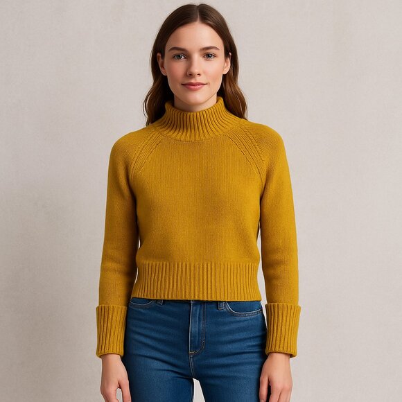 Land Of Distraction Women’s Wool Alpaca Cropped Mock Neck Sweater – Mustard Yell - Picture 1 of 10